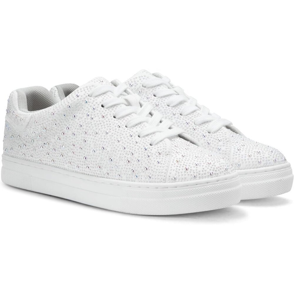 Wome'ns White Rhinestone Glitter Star Low Top Comfortable Walking Sneakers Shoes